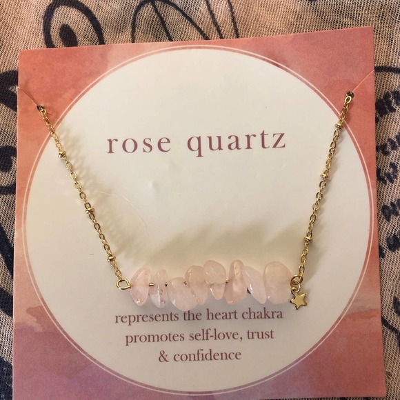 RAW Rose Quartz bar on gold chain necklace - Picture 4 of 4